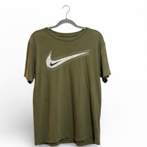 Nike Olive Green Short Sleeve T‑Shirt with White Swoosh